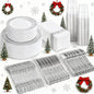 bUCLA 350PCS Silver Plastic Dinnerware Set - Silver Plates Disposable Lace Design for 50 Guests Include 100 Plates,50 Forks,50 Knives,50 Spoons,50Cups,50 Napkins,Ideal for Party,Wedding&Christmas