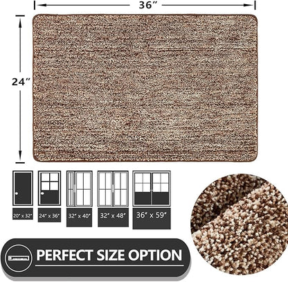 REFETONE Coffee/Brown Doormat, 24'x36', Indoor Non Slip Absorbent Rug for Entryway, Resist Dirt, Machine Washable, Low-Profile, Ideal for High-Traffic Areas, Housewarming Gift