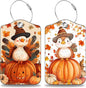 2 Pcs Cartoon Turkey and Pumpkin Luggage Tags for Suitcases Autumn PU Leather Baggage Tags Name ID Label with Privacy Cover and Stainless Steel Loop for Men Women Travel Bag Suitcase