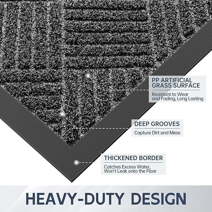 Front Door Mat, 5' x 3' Heavy Duty Indoor Outdoor Doormat, Non-Slip Backing Welcome Mats for Entryway, Low Profile, Commercial Door Mats