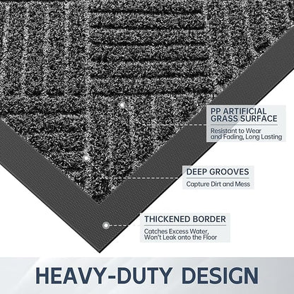 Front Door Mat, 5' x 3' Heavy Duty Indoor Outdoor Doormat, Non-Slip Backing Welcome Mats for Entryway, Low Profile, Commercial Door Mats