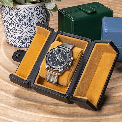 Single Travel Watch Case - Vintage Inspired - Exterior, Soft Microfiber Lining, Fits Up to 42mm Watches - Vegan Leather - Reliable Storage for Home or Travel