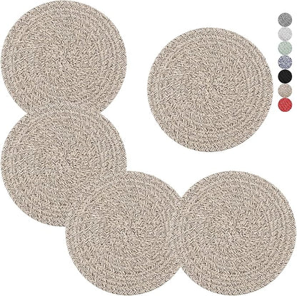 Trivets for Hot Dishes, Pots and Pans, 8 Inches Hot Pads 5 Pcs, Pot Holders for Kitchen, Heat Resistant Mat Protect Counter, Coasters Set Home Essentials Farmhouse Decor (Brown)