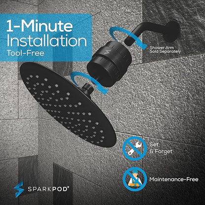 SparkPod Luxury Filtered Shower Head Set 23 Stage Shower Filter - Reduces Chlorine and Heavy Metals - High Pressure Showerhead Filter (9.5" Round, Midnight Black Matte)