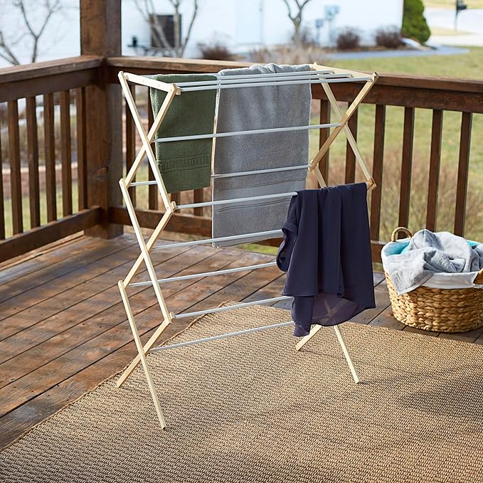 Household Essentials 5001 Collapsible Folding Wooden Clothes Drying Rack For Laundry | Pre Assembled