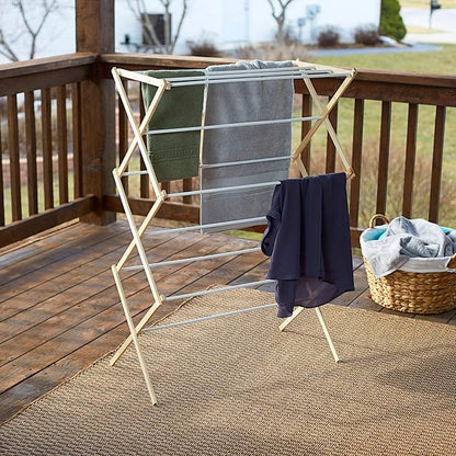 Household Essentials 5001 Collapsible Folding Wooden Clothes Drying Rack For Laundry | Pre Assembled