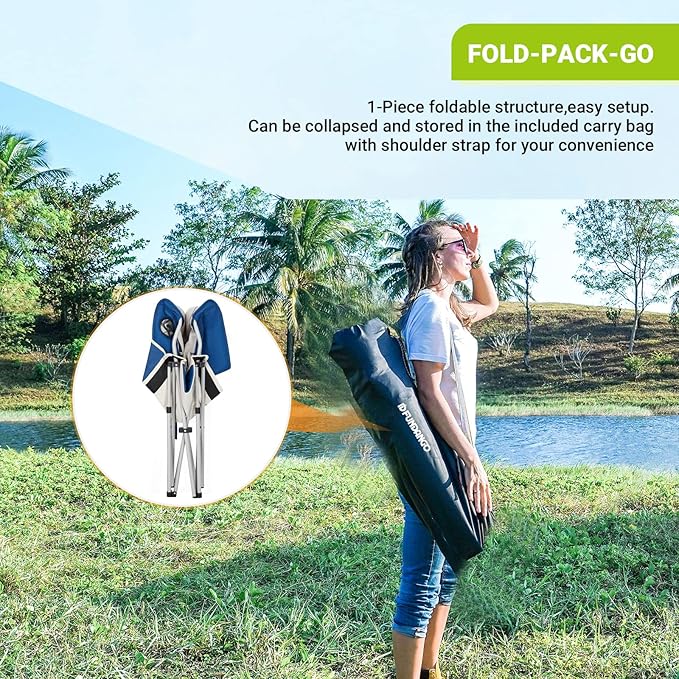 FUNDANGO 2 Packs Oversized Camping Chair with Lumbar Back Support Padded Outdoor Heavy Duty Camping Chair for Adults with Cup Holder, Armrest, Support 300 lbs