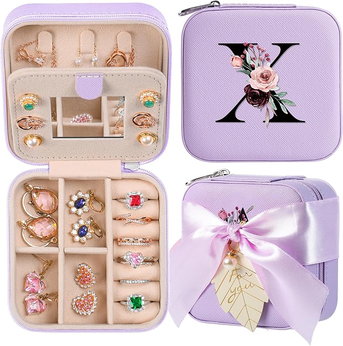 AYGXU Travel Jewelry Box for Women and Girls - Small Case With Initial A-Z - Teacher Gifts