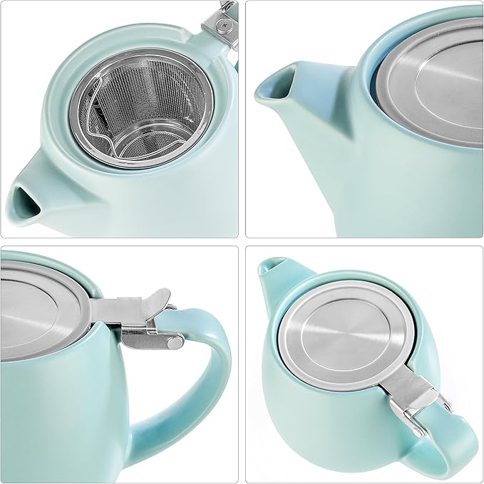 Tealyra - Pluto Porcelain Small Teapot Turquoise - 18.2-ounce (1-2 cups) - Matte Finish - Stainless Steel Lid and Extra-Fine Infuser To Brew Loose Leaf Tea - 540ml