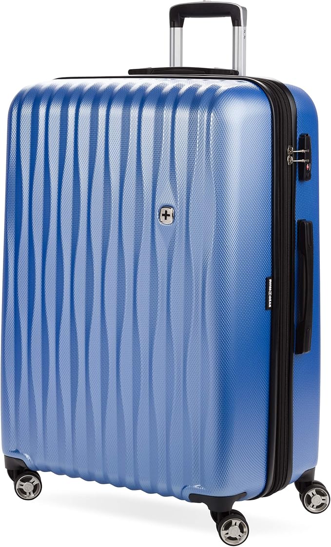 SwissGear 7272 Energie Expandable Hardside Luggage with Spinner Wheels and TSA Lock, Periwinkle Blue, Checked-Large 27-Inch