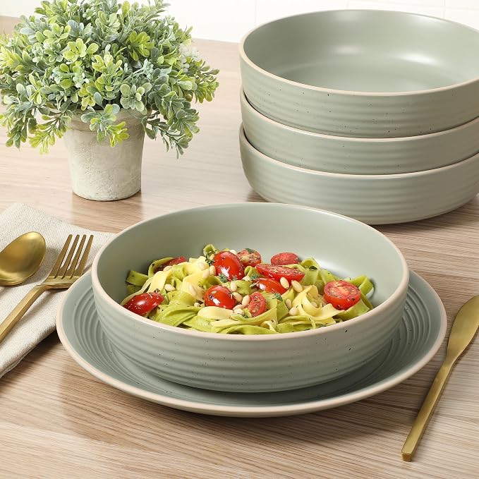 Gibson Home Dinah Double Bowl Stoneware Embossed Speckled Dinnerware Set