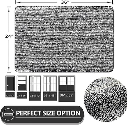 REFETONE Indoor Doormat, Front Door Mat 24"x36" Absorbent Rubber Backing Non Slip Back Door Mats, Washable Low-Profile Inside Floor Mat Door Rugs for Entryway, Resist Dirt Mud Mat for Dogs, Black