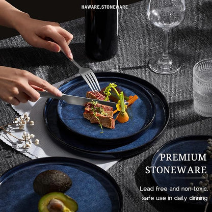 HaWare Dinnerware Sets, 16-Piece Plates and Bowls Set, Reactive Starry Blue |