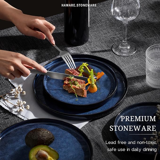 HaWare Dinnerware Sets, 12-Piece Plates and Bowls Set, Reactive Starry Blue |