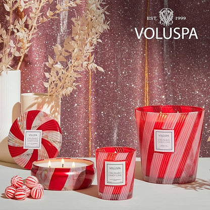 Voluspa Crushed Candy Cane, Large Candle Jar, 18 oz, 100 Hour Burn Time, Coconut Wax for Clean Burning, Handcrafted in The USA