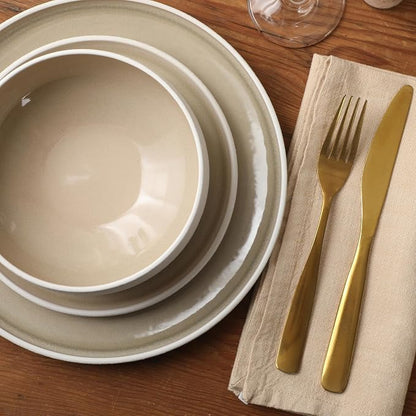 Gibson Elite Pacifco Beach Plates and Bowls Sets, 12-Piece Stoneware Dinnerware