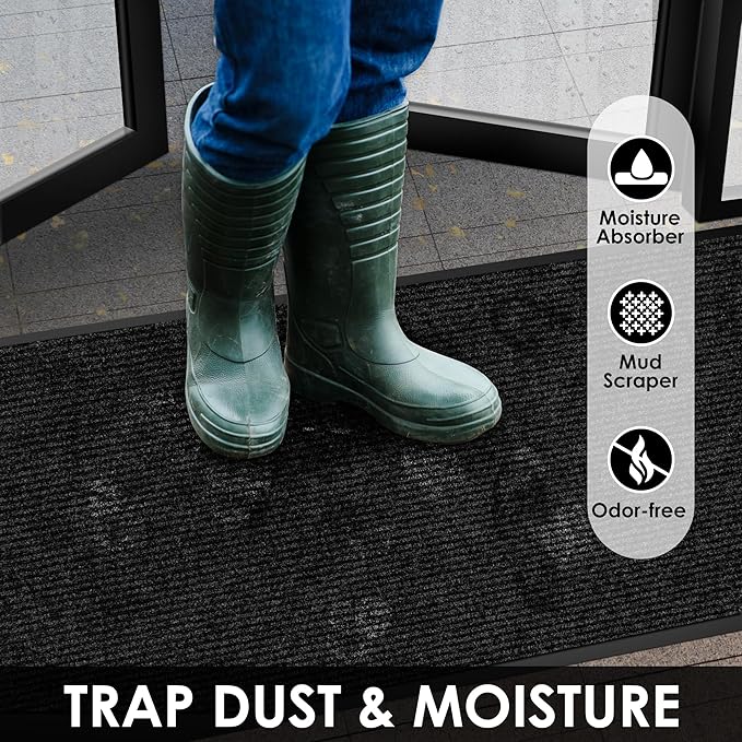 2′ x 5′ Front Door Mat Indoor Outdoor Entrance, Commercial Floor Mat Heavy Duty Dirt Trapper Entryway Doormat, Custom Size Non Slip Rubber Backing Welcome mat, Door Mat for High Traffic Area