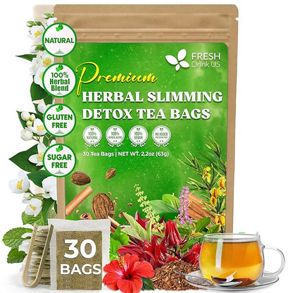 FreshDrinkUS, 30 Tea Bags Herbal Tea – Caffeine-Free Herbal Tea with Rooibos, Turmeric & Hibiscus – Loose Leaf Blend for Daily Rituals and Clean Living – Vegan, No Additives