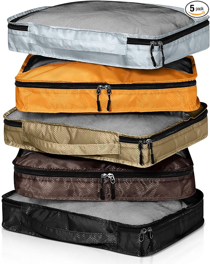 5 Pcs Packing Cubes for Suitcase Large Travel Cubes Carry on Luggage Organizer Bags for Clothes Accessories(L,Apricot)