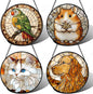 Stained Glass Window Hanging 4 Pcs Set Cute Cat and Dog 6.3" - Animal Suncatcher Door Garden Sun Catcher Decor Birthday Mother's Day for Mom Woman Nana Girl Boy Friend