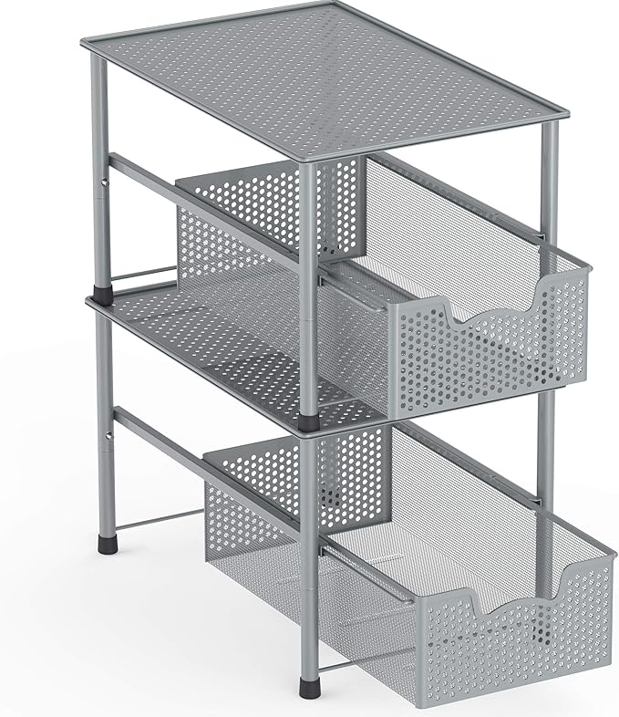 Simple Houseware Stackable Under Sink Cabinet Sliding Basket Organizer Drawer, Silver