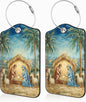 2 Pcs Nativity Scene Luggage Tags for Suitcases PU Leather Baggage Tags Name ID Label with Privacy Cover and Stainless Steel Loop for Men Women Travel Bag Suitcase