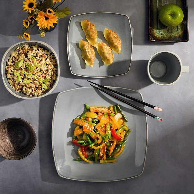 Gibson Elite Soho Lounge Square Reactive Glaze Stoneware Dinnerware Set