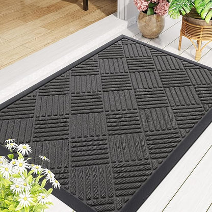 Smiry Front Door Mat Outside Entrance, Heavy Duty Outdoor Indoor Natural Rubber Doormat, Non Slip, Trap Dirt and Moisture, Easy Clean, Low Profile Patio Porch Entryway Mat, 47x17, Grey