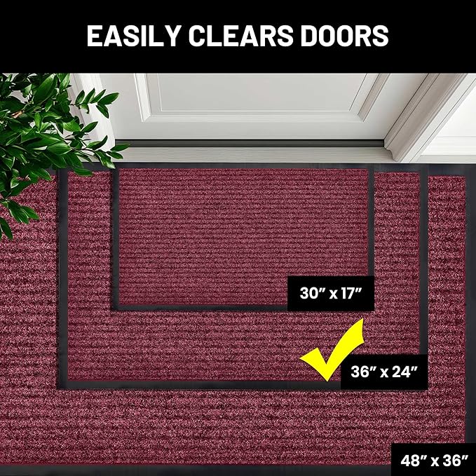 Sierra Concepts Front Door Mat Large Welcome Floor Mats - Entryway Indoor Outdoor Entrance Doormat, Patio, Porch, Muddy Dog Shoe, Inside Outside Low Profile 36x24in, 2-Pack Red
