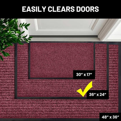 Sierra Concepts Front Door Mat Large Welcome Floor Mats - Entryway Indoor Outdoor Entrance Doormat, Patio, Porch, Muddy Dog Shoe, Inside Outside Low Profile 36x24in, 2-Pack Red