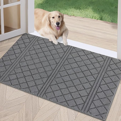 REFETONE Indoor Doormat, Front Back Door Mat 36"x59" Absorbent Rubber Backing Non Slip Door Mats, Low-Profile Resist Dirt Entrance Rugs, Machine Washable Door Rug Inside Floor Mat for Entryway, Grey