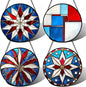 Stained Glass Window Hanging 4 Pcs Set Abstract Flowers in Red White Blue Large 15" - Suncatcher Door Garden Sun Catcher Decor Birthday Mother's Day Xmas Gift for Mom Woman Nana Men Parents