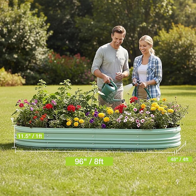 WORKPRO 2PK 8x4x1ft Outdoor Galvanized Raised Garden Bed, Easy Assembly Planter