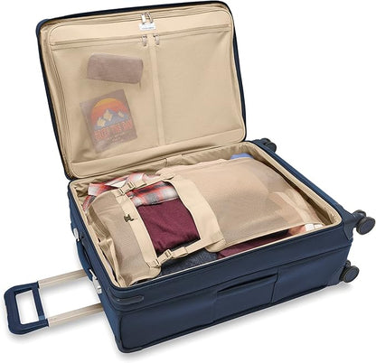 Briggs & Riley 29" Large Expandable Spinner - Checked Luggage for Travel, Suitcases with Wheels, Softside Rolling Bag for Men & Women, Self-Repairing Zipper - Baseline Collection, Navy