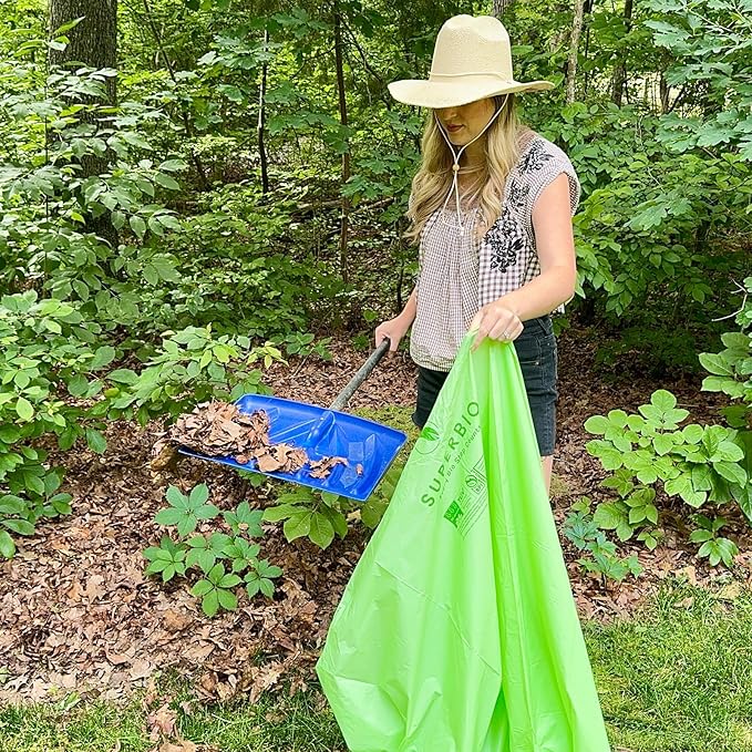 SUPERBIO 96 Gallon Compostable Lawn & Leaf Bags, Extra Thick 1.57 Mil, (40 Count Bulk), Large Yard Waste Bag, ASTM D6400, US BPI and Europe OK compost INDUSTRIAL Certified