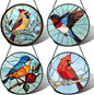 Stained Glass Window Hanging 4 Pcs Set Cardinal Blue Birds Large 15" - Suncatcher Door Garden Sun Catcher Decor Birthday Mother's Day for Bird Lovers Men Woman Nana Friend