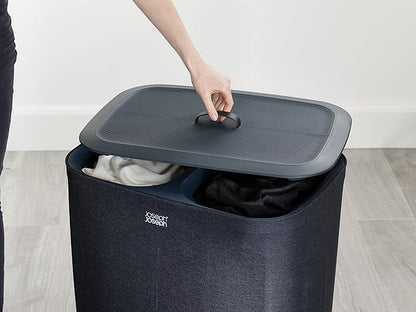 Joseph Joseph Tota 90 liter/23.8 gallon Laundry Hamper Separation Basket with lid, 2 Removable Washing Bags with Handles - Black