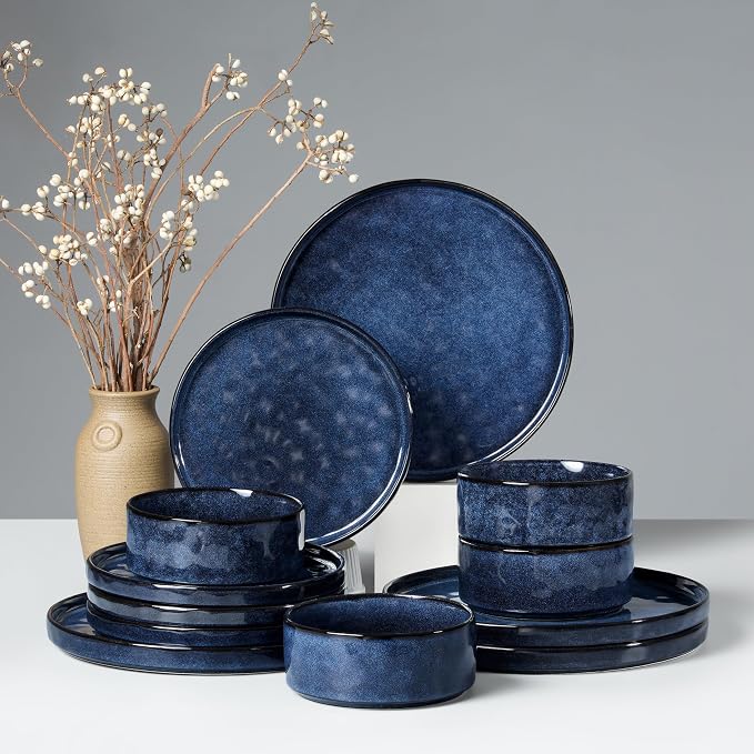 HaWare Dinnerware Sets, 12-Piece Plates and Bowls Set, Reactive Starry Blue |