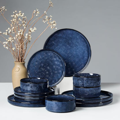 HaWare Dinnerware Sets, 12-Piece Plates and Bowls Set, Reactive Starry Blue |