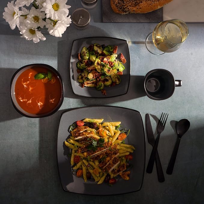 Gibson Elite Soho Lounge Square Reactive Glaze Stoneware Dinnerware Set