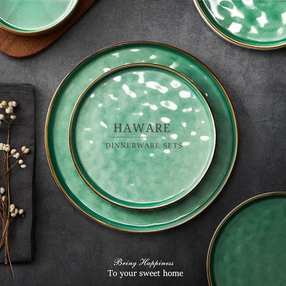 HaWare Dinnerware Sets, 24-Piece Plates and Bowls Set, Stoneware Dish Set