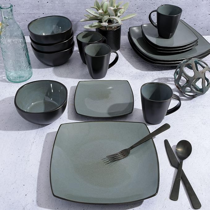Gibson Elite Soho Lounge Square Reactive Glaze Stoneware Dinnerware Set
