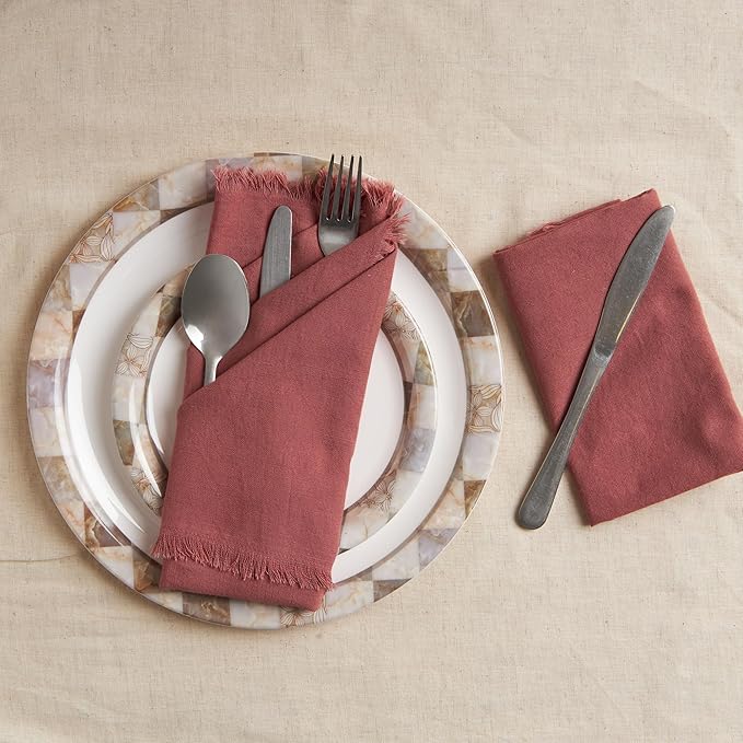 ACCENTHOME Blush Cotton Linen Napkin Set of 6 18x18 inch Dinner Napkins - Washable Soft Premium Hotel Quality Reusable Napkins Perfect Table Napkins for Family Dinners, Weddings & Everyday Use