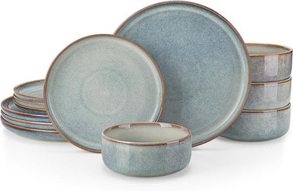 vancasso PLAYA Plates and Bowls Sets, 12 Pieces Light-Blue Dinnerware Sets