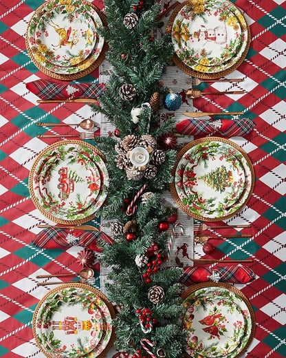 Christmas Salad Plates, 8 Inch Ceramic Plate Set, Appetizer Dishes for Pasta, Side Dishes, Holiday Treats, Dishwasher & Microwave Safe, Set of 6