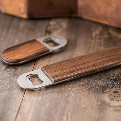 Dropcatch Handheld Bar Blade Bottle Opener | Flat Beer Cap Bottle Opener | Durable Bartender or Home Tool | Heavy Duty Stainless Steel & Walnut Finish | Standard 7” x 1.5”