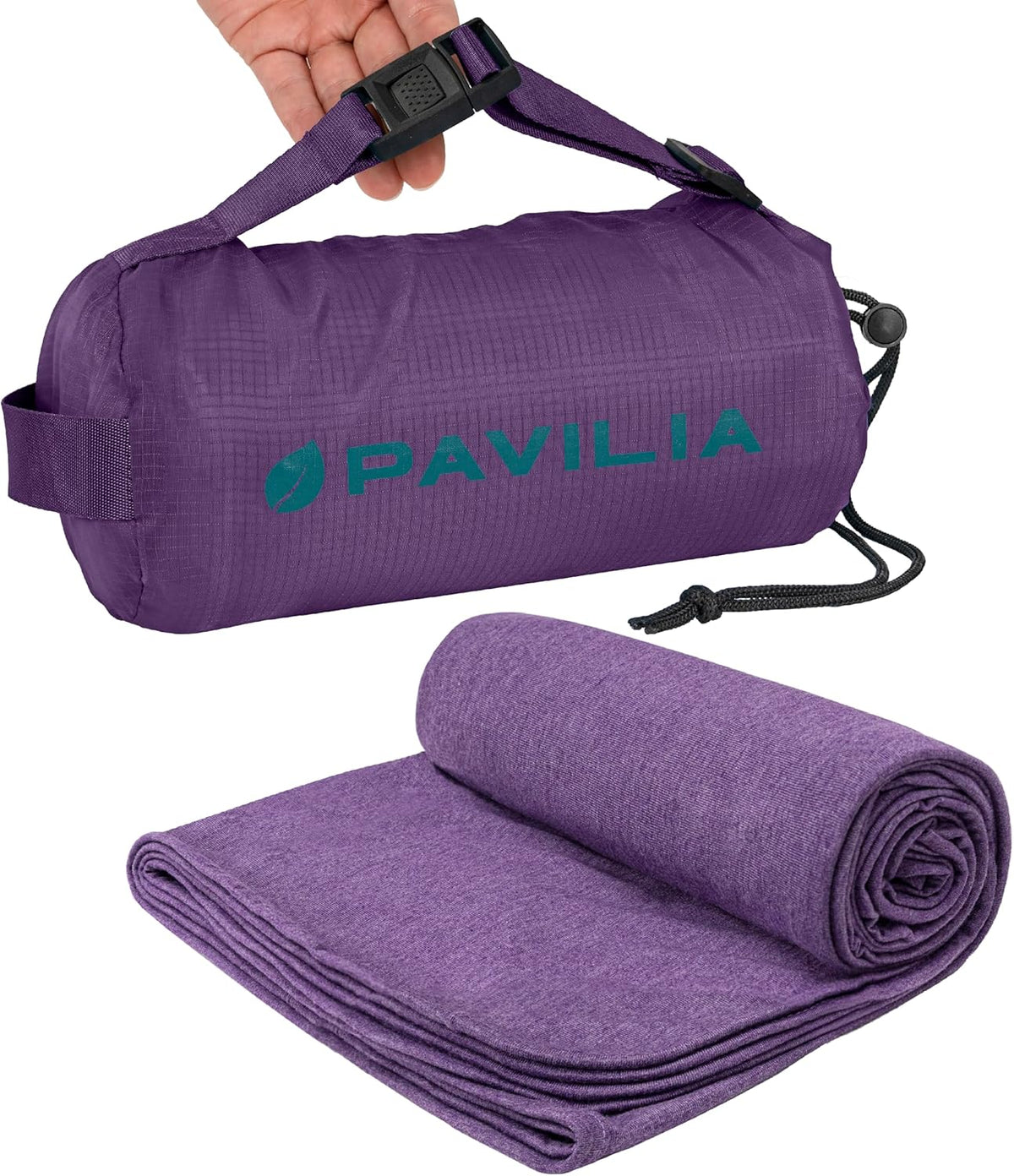 PAVILIA Travel Blanket Airplane Compact with Bag, Soft Packable Plane Blanket Kids Adults, Portable Camping Flight Essentials, Travelers Gifts Accessories, Luggage Backpack Strap, 65x40 Purple