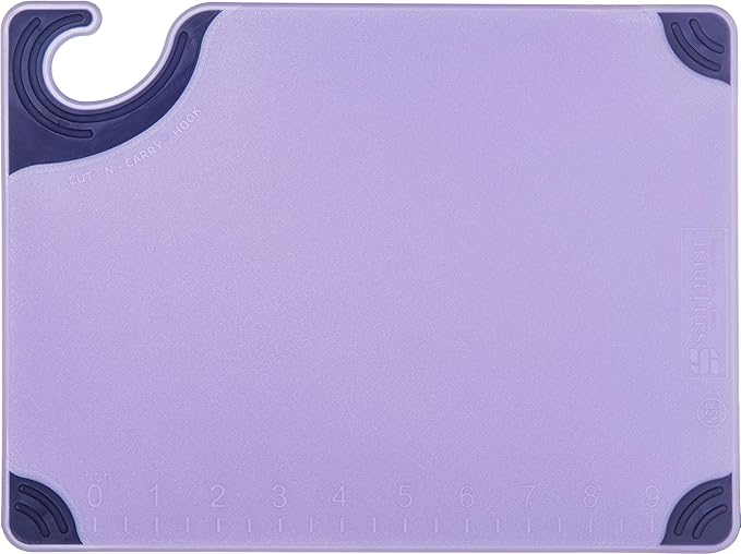 San Jamar Saf-T-Grip Plastic Cutting Board with Safety Hook, 9" x 12" x 0.375", Purple