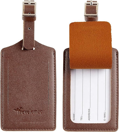 Travelambo Luggage Tags for Suitcases PU Leather Travel Tags Bag Tags Privacy Protection Travel Essentials