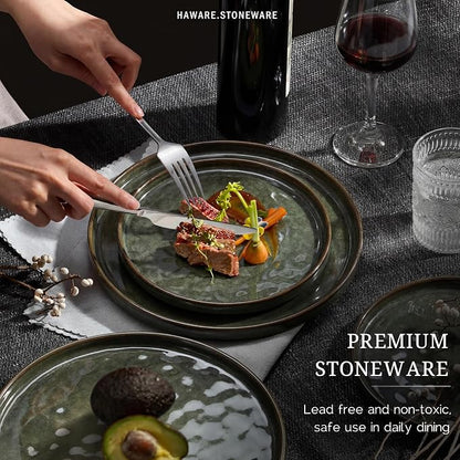 HaWare Dinnerware Sets, 18-Piece Plates and Bowls Set, Reactive Moss Green |